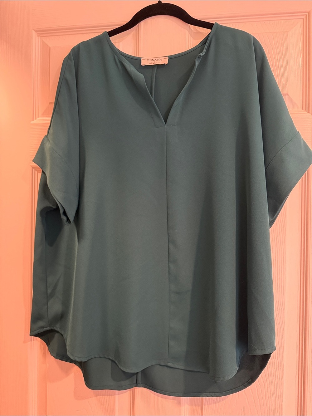 Zenana Outfitters Teal Split-Neck Short Sleeve Blouse